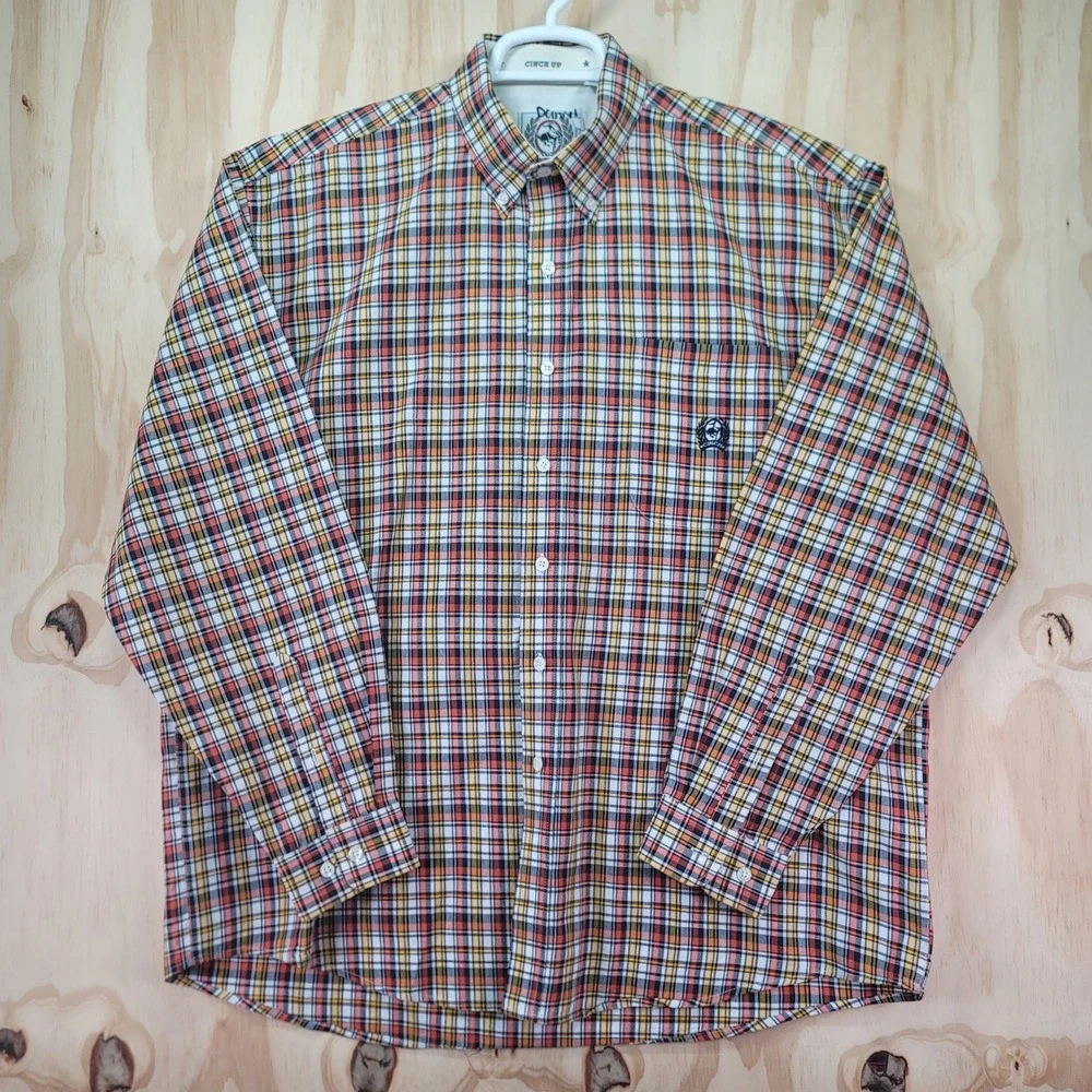 Cinch Western Shirt Mens XL Orange Yellow Plaid Long Sleeve Button Down Cotton - Picture 2 of 8